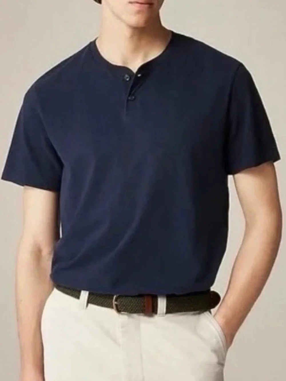 NEW Men's J. CREW Short‎ Sleeve Sueded Cotton Henley Top Navy Blue  SZ L TALL